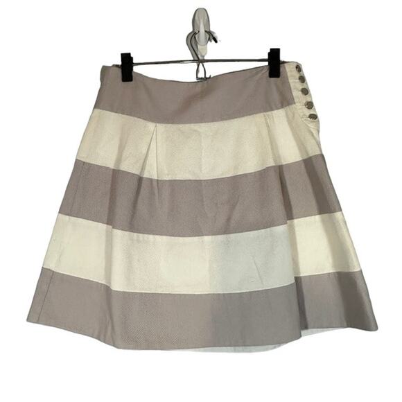 Odille Light Purple Cream Striped Side Button Detail Flare A-Line Skirt Women 6 - Picture 1 of 7